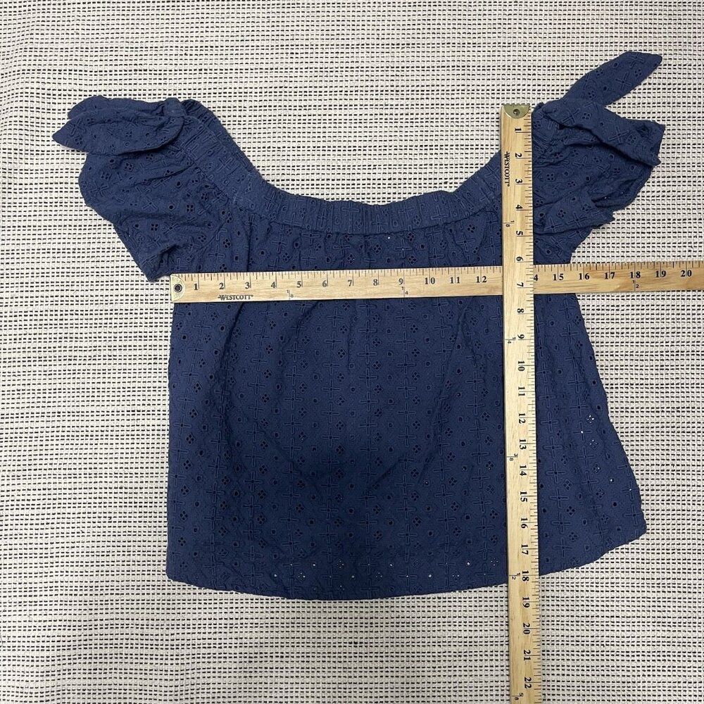 Abercrombie & Fitch Off The Shoulder Blouse Top Womens L Blue Eyelet Boho Casual - Picture 6 of 6